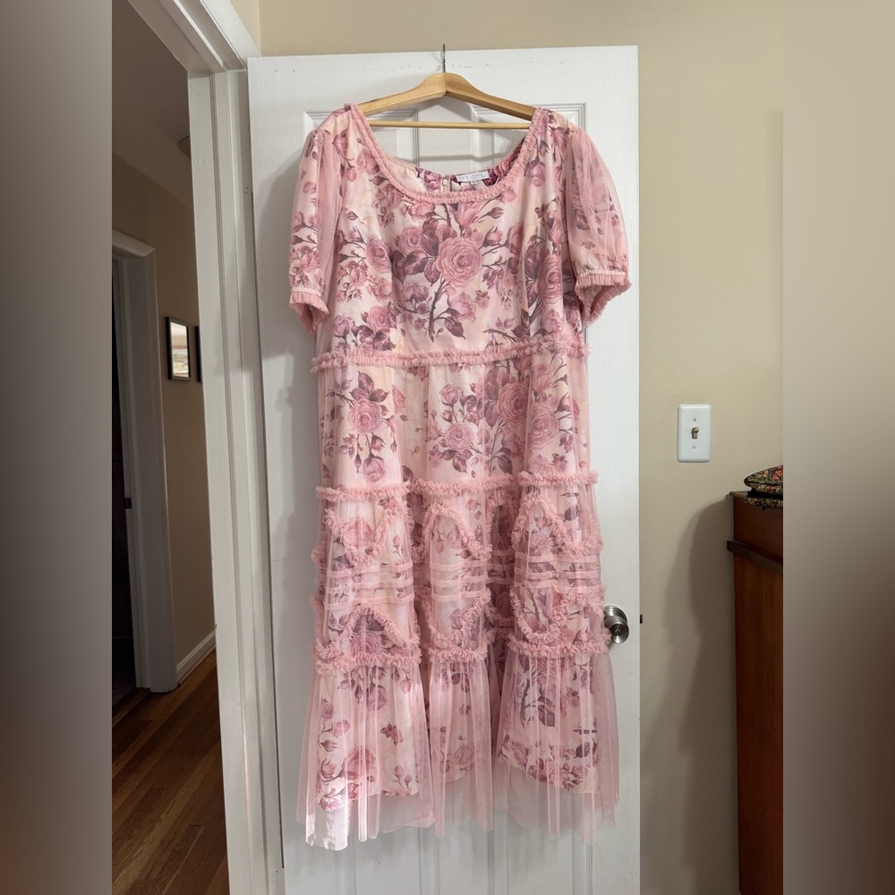 Ivy City Co Pink Ruffled Tiered Midi Dress